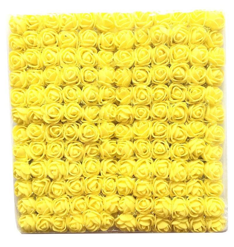 Artfen Mini Fake Rose Flower Heads 144pcs Mini Artificial Foam Roses DIY Wedding Flowers Accessories Make Bridal Hair Clips Headbands Dress (Bottom add Gauze) Yellow - Image 1
